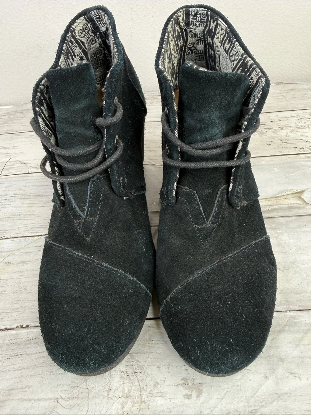 Toms Black Velvet Wedge Ankle Booties